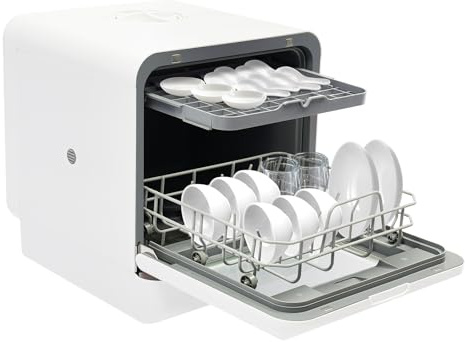 Xigner Lavastoviglie da Tavolo, 6 litri, mini-lavastoviglie, 1100 W, piccola lavastoviglie, 72 °C, igiene ad alta temperatura, 4 programmi, lavastoviglie da tavolo per case, campeggio, camper, bianco