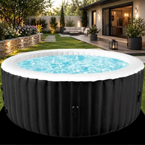Aufblasbarer Whirlpool für 2-4 Personen | Großes, rundes & portables Spa mit 120 Blasendüsen | Inkl. Heizpumpe, Filter & Isolierabdeckung | 180cm x 180cm x 63cm
