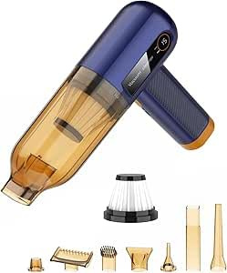 Tiazhan Aspiradora De Mano, 80W,15000pa Recargable Aspirador Coche Sin Cable,Ligero Mini Aspirador con Cepillo De Soplado Y Boquilla De Soplado, Aspirador De Mano para El Coche, Casa, Oficina