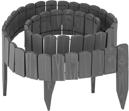 Relaxdays Beeteinfassung, 200 cm lang, flexibel, Sichthöhe: 10 cm, zum Stecken, Holz, Beetzaun, Rasenkante, dunkelgrau