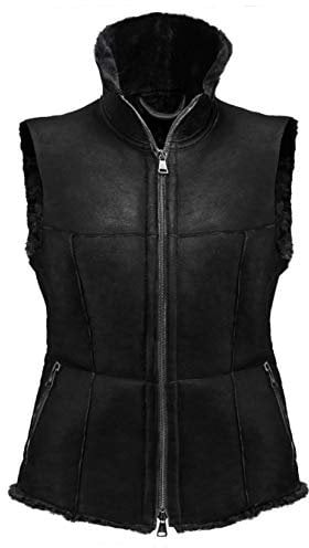 Werner Christ ® Damen Lammfellweste Weste aus echtem Lammfell, Fell, vielseitige warme Fellweste auch als Reitweste, Outdoorweste & Winterweste geeignet, in schwarz, Gr. 48