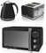 New Swan Kitchen Appliance Retro Set - Black Digital 20L Microwave, Black 1.5 Litre JUG Kettle & Black Retro Stylish 4 Slice Toaster Set