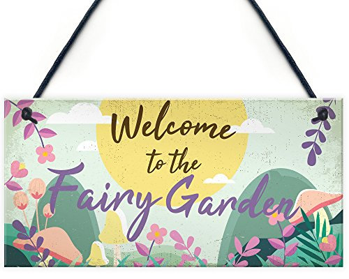 RED OCEAN Welcome To The Fairy Garden Hanging Plaque Garden Shed SummerHouse Sign Gifts For Her