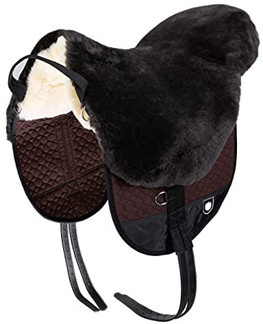 Werner Christ Fellsattel Basic Plus baumloser Lammfell-Sattel aus echtem Fell, mit herausnehmbaren Polstern, Bareback-pad, Pferde-Sattel in braun, Größen: Warmblut