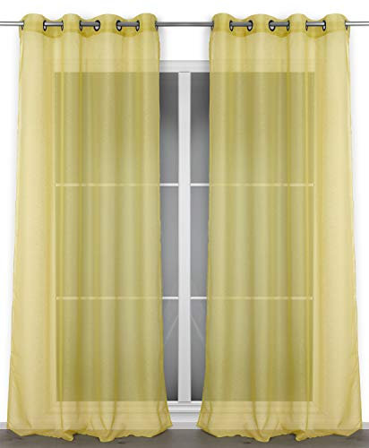 BEAUTEX Vorhang mit Ösen 140x240 cm (Farbe Wählbar) transparente Gardine, Dolly (Gelb)