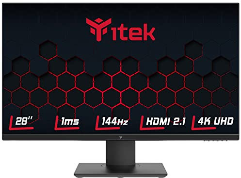 Itek Monitor GGF - 28 Pollici, Piatto, Risoluzione 4K UHD 3840x2160, Pannello Fast IPS da 144Hz, Schermo 16:9, Risposta 1ms OD, Collegamenti 2xHDMI 2.1 e 2xDP, HDR, Adaptive Sync