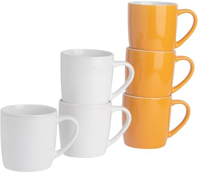 Argon Tableware Coloured Coffee Mugs - 350ml - Yellow/White - Pack of 6