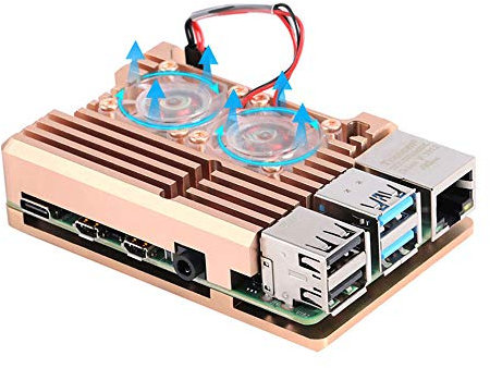 ZkeeShop Aluminum Case Alloy Armor with Cooling Heatsink Dual Fan Compatible for Raspberry Pi 4 Model B (Not Include Raspberry Pi Board) (Gold With dual fan)