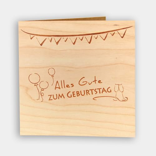 Original Holzgrusskarte - Geburtstagskarte für besondere Glückwünsche zum Geburtstag aus Kirschholz - Geburtstagsbillet, Glückwunschkarte, Postkarte, Geschenkkarte (Alles Gute zum Geburtstag)