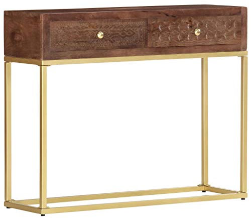 vidaXL Mangoholz Massiv Konsolentisch mit 2 Schubladen Handgeschnitzt Konsole Beistelltisch Sideboard Highboard Flurtisch 90x30x75cm