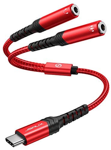JSAUX USB C to 3.5mm Aux Dual Headphone Splitter Adapter, 2-in-1 Audio Headphone Jack Adapter Compatible with iPhone 16 Pro Max/15 Pro Max, Galaxy S24/S23 Ultra, Huawei P40, iPad Pro, Pixel-Red