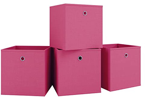 VCM 4er Set Faltbox | Klappbox Stoff Kiste | Faltschachtel | Maße ca. H. 28 x B. 27 x T. 27 cm | Regalbox - Boxas Pink