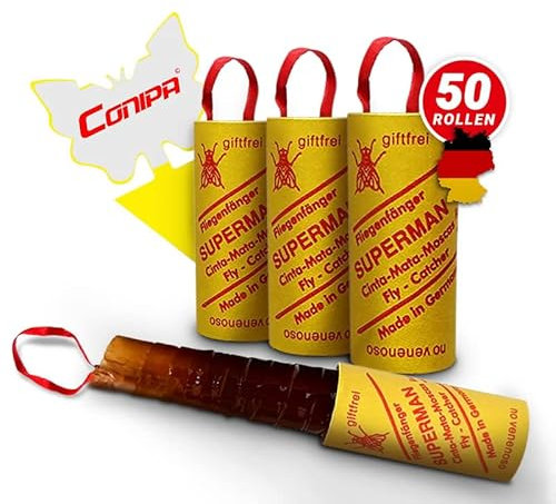 Conipa® - 50 Leim-Rollen + 1 Gelbsticker Fliegenfalle gegen Trauermücken & Obstfliegen bekämpfen - Klebefalle, Gelbtafel & Frucht-Fliegen-Falle (Insekten Aller Art) - Fliegenfänger Innen & Blumentopf