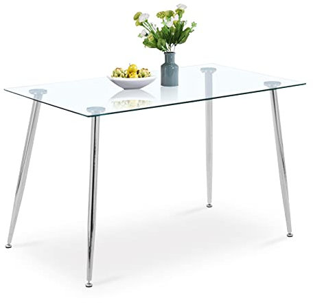 GOLDFAN Glas-Esstisch Moderner für Küchentisch Rechteck Esszimmertisch 110 x 70 x 75 cm Silber (nur Tisch)