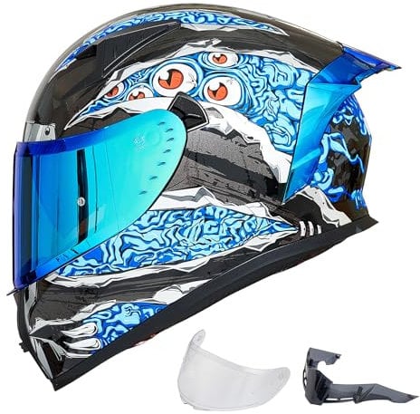 ILM Motorradhelm Integralhelm Herren Damen-Motorcycle Helmet mit 2 Visieren Pinlock-kompatiblen klaren und getönten-Street Bike Motocross Casco DOT&ECE Modell Z501, Manta Blue, S