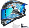 ILM Motorradhelm Integralhelm Herren Damen-Motorcycle Helmet mit 2 Visieren Pinlock-kompatiblen klaren und getönten-Street Bike Motocross Casco DOT&ECE Modell Z501, Manta Blue, S