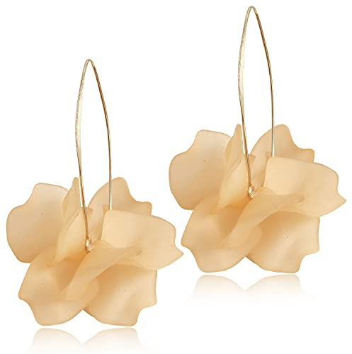 D.Rosse Boucles d'oreilles pendantes bohème en forme de pétales de rose en résine – Longues boucles d'oreilles pendantes en acrylique – Boucles d'oreilles florales exagérées pour femmes et filles