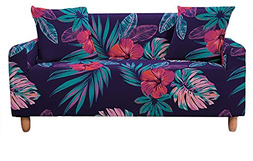 Rosa Stampa di Fiore Copridivano Elastico 1/2/3/4 Posti, Chickw11 Copridivano Protettore Universale Braccioli Sofa Ideale per Poltrone Mobili Copridivano (Fiore Viola,3 Posti)