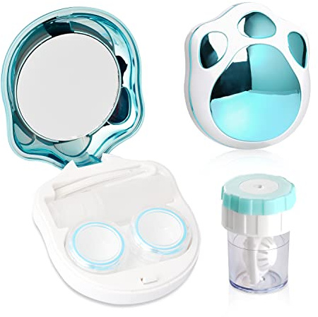 Lasiyanor Cute Cat Paw Contact Lens Case Travel Kit with Cleaner Washer, Portable Contact Box with Mirror Tweezers Remover Tool Solution Bottle for Outdoor Daily Use