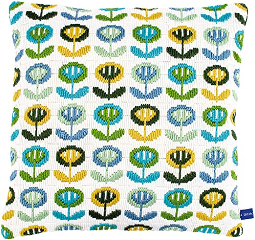 Vervaco Stickpackung Kissen Langstich Set BLUMEN Stickerei Set Anfänger Basteln Erwachsene Kreativ Set ca. 40 x 40 cm Bastelset Handwerker Handarbeit Zubehör Geschenkset