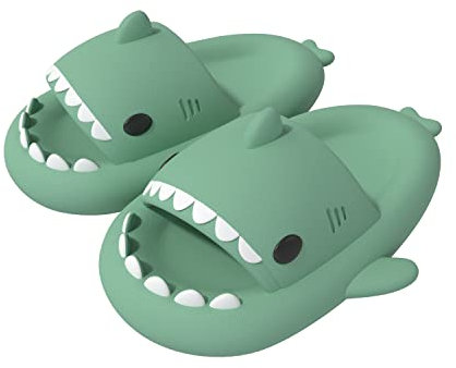 ChayChax Shark Sildes Slippers Damen Herren Kinder Hai Badelatschen Sommer Hausschuhe Badeschlappen rutschfeste Dusch Badeschuhe Strand Sandalen, Grün,43/44 EU