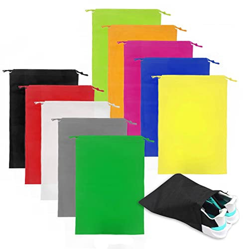 TSHAOUN 10 Stück Schuhbeutel Mit Kordelzug Verschluss Für Reisen 40 x 30 cm, Tragbarer Stoff-Beutel Atmungsaktiv Aufbewahrungsbeutel Schuhbeutel Bunt Tasche Für Kosmetik Unterwäsche