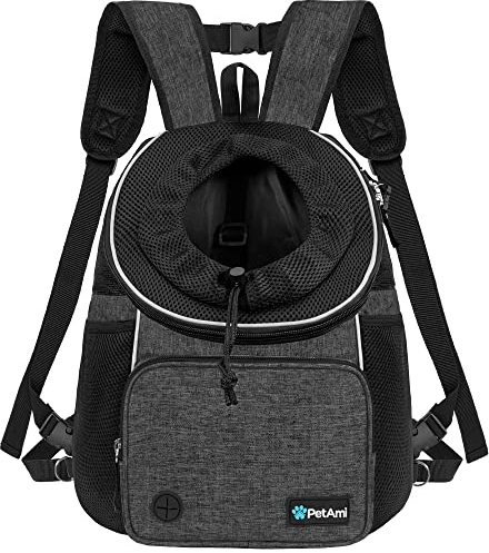 PetAmi Adjustable Dog & Cat Chest Carrier Backpack, Ventilated for Hiking & Camping, Small to Large Pets, Max 10 lbs, Dark Gray