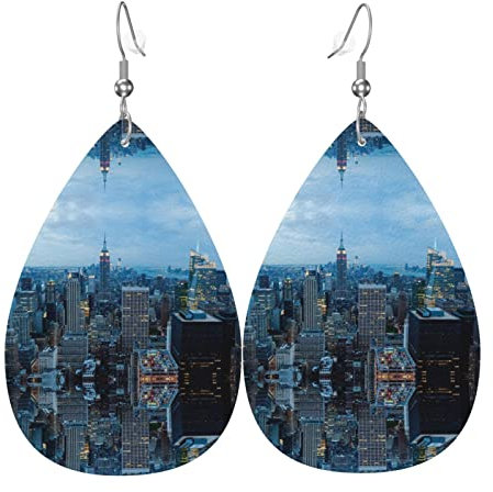 New York Fashion City Leder-Ohrringe in Tropfenform, Einheitsgröße, Zink