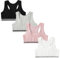 FedMois 4er Pack Mädchen Sport BH Bustier Baumwolle, Grau, Schwarz, weiß und Rosa, 8-10 Jahre (Herstellergröße M)
