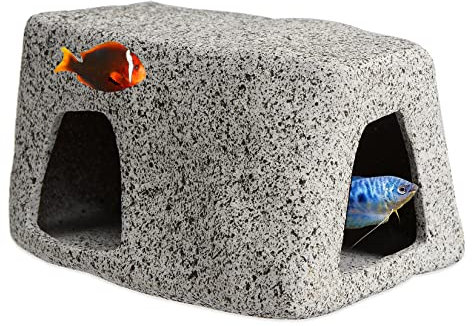 ANMOO Keramik-Höhle Aquarium Versteck Felsen Natürliche Keramik Steine Dekoration Aquarium Zubehör für Pleco/Fisch/Garnelen (80 x 55 x 45 mm)