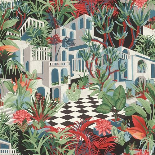 Rasch Tapete 687408 - Bunte Vliestapete mit tropischem Motiv in Grün und Rot - Kollektion: Tropical House - 10,05m x 0,53m (LxB)