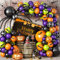 Halloween Luftballons Girlande, 108 Stück Schwarz Orange Grün Lila Halloween Latex Partyballons Set mit Fledermaus Aufkleber, Halloween Ballon Girlande mit Lange Luftballons für Halloween Dekoration