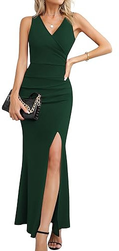 Laughido Robe de Cocktail, Longue, Porte Feuille, Moulante, élégante, pour Femmes, fête, été Festive, soirée de Mariage, Vert foncé, XXL