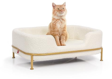 CanadianCat Company | Katzenbett Windsor - Design-Katzenkorb | Teddy weiß-Gold | ca. 68 x 47,5 x 25,5 cm