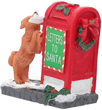 Abaodam Rote Briefkasten-figur Weihnachtsdeko Miniatur Mit Kleinem Roten Hund Festliche Tischdekoration Für Weihnachten Gartenornament Märchenhafte Szene