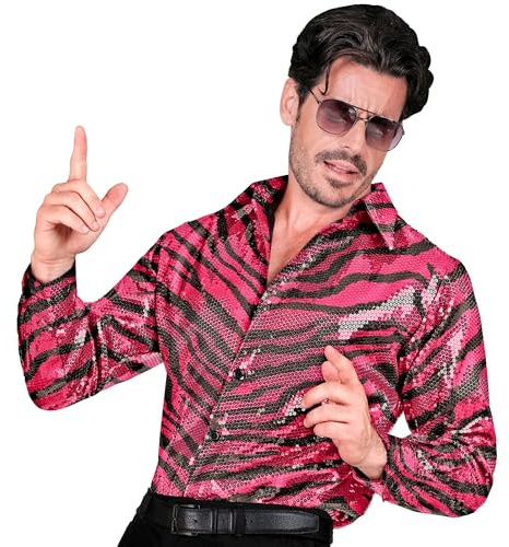 W WIDMANN Milano Party Fashion - Pailletten Hemd Herren | Langarm, glänzendes Disco Outfit für Karneval, Festival, Mottoparty und 70er / 80er Jahre Events