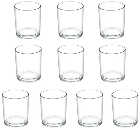 Lot de 10 photophores en verre transparent (Ø 4,5 cm x 6 cm de haut) pour mariage, anniversaire, festival, table à manger, décoration d'intérieur