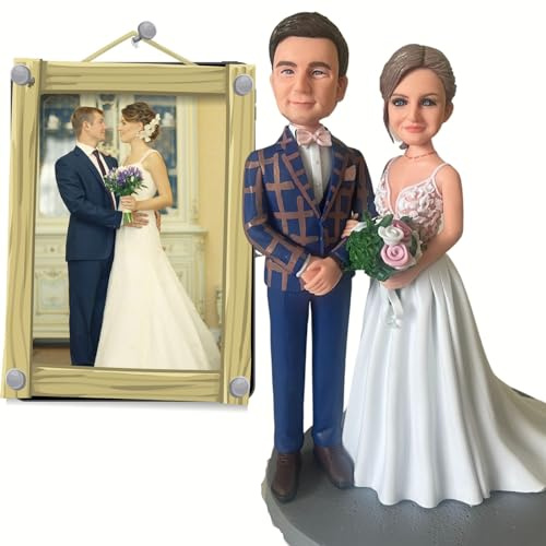 Handgefertigte Hochzeitspaar-Figuren, Wackelkopf-Figuren, personalisierte Puppe aus Foto, formender individueller Wackelkopf, Braut und Bräutigam, Hochzeitstortenaufsatz