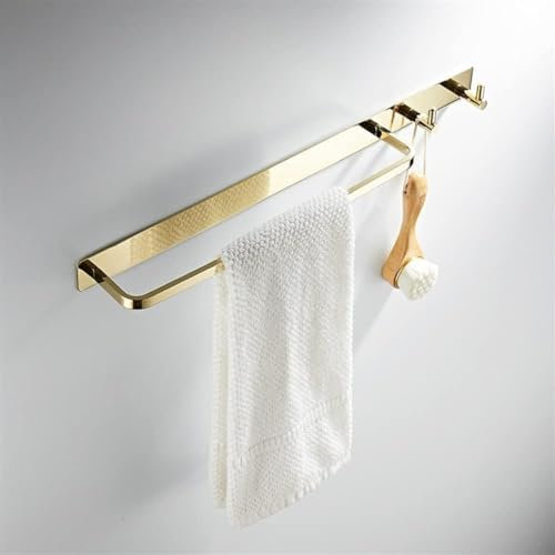 Bath Towel Bar Gold Towel Holder with Hooks, Total Brass Towel Hanger, Gold Black Towel Ring, Bathroom SUS 304 Towel Bar Rail Bathroom Towel Rack Towe