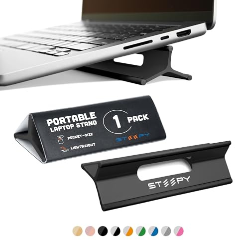 Steepy Portable Laptop Stand for Desk Adjustable Height, 13-17 Inch Devices | Laptop Holder - Computer Stand for Cooling, Foldable, Portable, Ergonomic, Comfort, Slip-Proof, Sturdy Design, Universal Fit