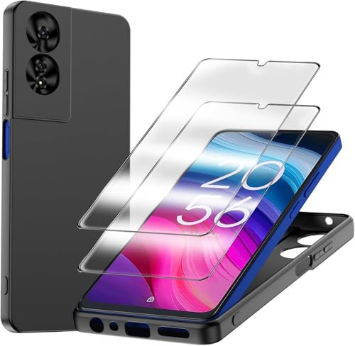 XRCS for TCL 505 Case with 2 Pack Tempered Glass Screen Protector Silicone Shockproof Phone Case with [Soft Anti-Scratch ] Protective Cover for TCL 505 (Black)
