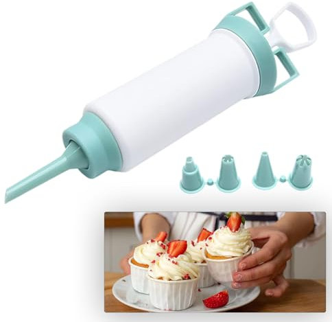Juego de jeringa para glaseado, jeringa para hornear, garnier, jeringa para rosquillas, juego de jeringa para cremas, jeringa para adornar, decoración de postres, con 5 boquillas para cupcakes,