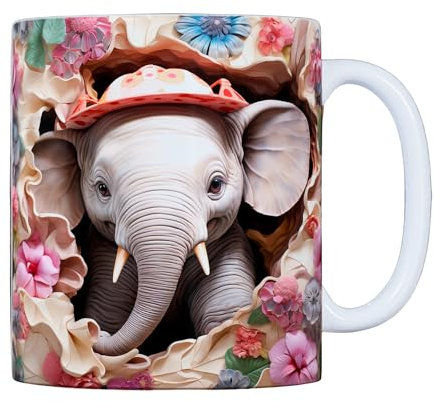 Sublime Corp. Taza animales adorables con efecto 3D | Tazas de diseño para colección o regalo | Tazas de café efecto 3D (Elefante 1)