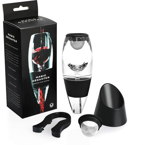 AUROAY Aérateur et Décanteur à Vin avec 2*Filtre à Mailles en Acier Inoxydable et 1*Coupe-Papier avec Support, Carafe à Décanter pour Vin Rouge, Accessoires de Vin Rouge, Noir