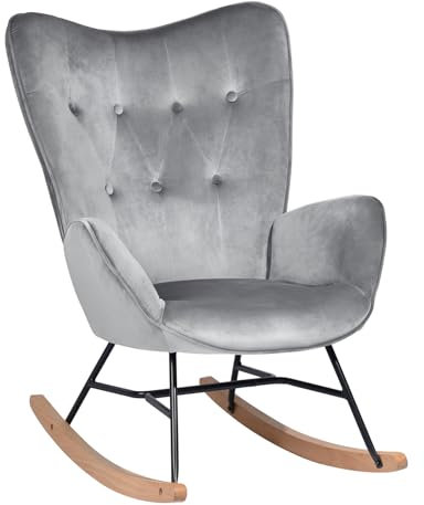 39F FURNITURE DREAM Samt Schaukelstuhl für Kinderzimmer, Relaxsessel mit skandinavischen Armlehnen und hoher Rückenlehne, für Schlafzimmer, Büro, Wohnzimmer, Grau, 68 x 87 x 98 cm