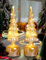 MJ PREMIER Glas Tischlampe Weihnachtsbaum, Rotierender Desktop-Weihnachtsbaum, Weihnachten Deko Lampe mit Flackerndes Lichter, Batterie batrieben Tischleuchte mit Timer, 2 er Set Weihnachtsbaum Amber