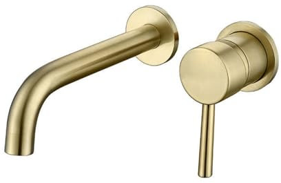 BiaoTeng Wasserhahn Bad Unterputz Wandmontage Einhebelmischer Aus Heiß und Kalt Messing Split Typ Waschbecken Armaturen Unterputz Gebürstetes Gold