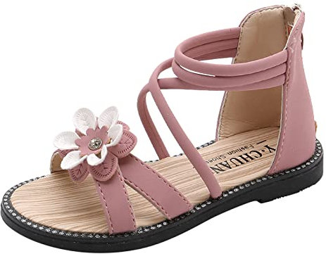 IQYU Mädchen Sandalen mit Reißverschluss Riemchensandalen Kleinkind Kleinkind Große Kinder Prinzessin Roman Schuhe Thermostiefel Jagdstiefel (Zjsjm-B-Pink, 32)