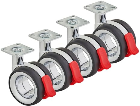 SOTECH 4er Set Möbelrollen Düsseldorf Ø 75 mm Höhe 98,5 mm, chrom/schwarz | mit Bremse, Montageplatte 47 x 47 mm Premium Laufrolle - Bringen Sie Bewegung und Stil in Ihre Möbel