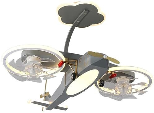 PZAOJAU Lumière de ventilateur de plafond à hélice d'avion avec télécommande Lustre de ventilateur de plafond pour enfants avec lumières pour chambre à coucher Plafond de ventilateur réversible à doub